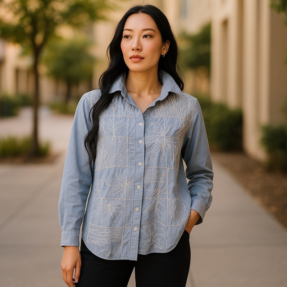 Shaver Lake Light Blue Embroidered Button Down Shirt